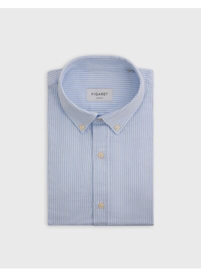 Chemise gaspard col américain en oxford gratté rayé bleu