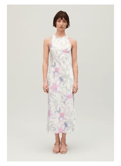 Robe longue satinée imprimée