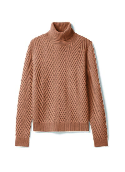 Pull col roulé point fantaisie - Femme - CARAMEL
