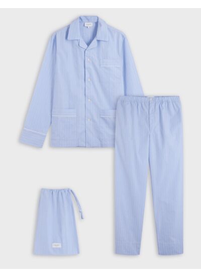 Pyjama louis en popeline rayée bleue