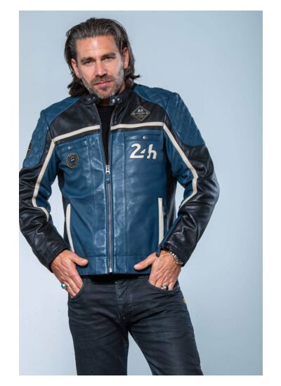 Blouson cuir 24H le mans Lino royal blue