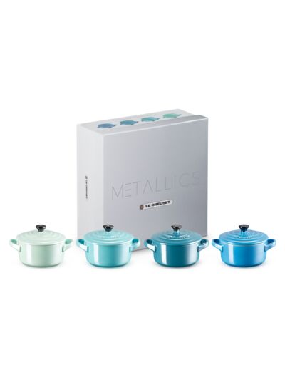 Coffret de 4 mini cocottes 250ml en céramique (Cool mint, Bleu caraïbes, Deep Teal, Bleu Marseille)
