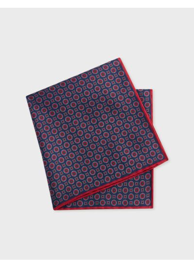 Pochette en twill de soie à motifs faïence bordeaux