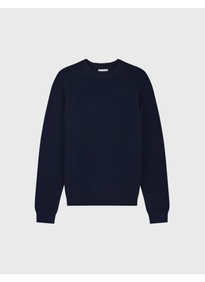 Pull col montant gareth en laine mérinos unie marine